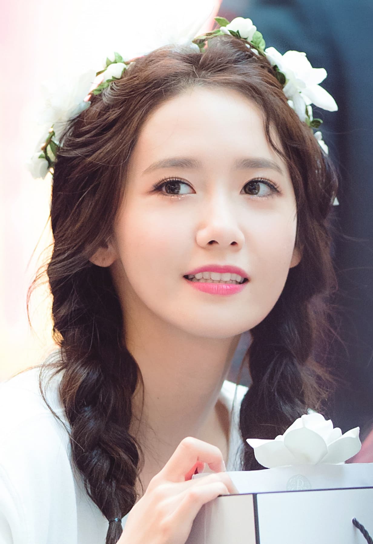 YoonA portrait presented in Mushroom Gamers' pastel photocard style.